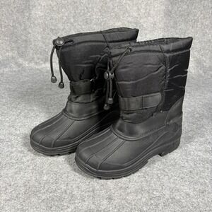 Unbranded #1317 Winter Snow Boots Big Kid 6 Black Insulated Drawstring Duck Boot